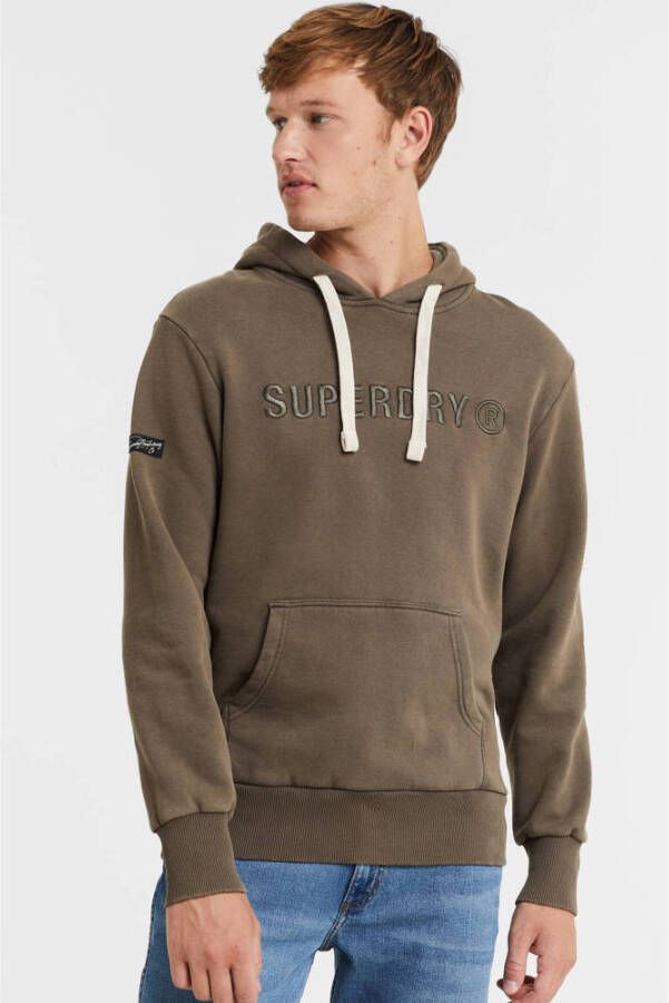 Superdry hoodie met logo dark khaki