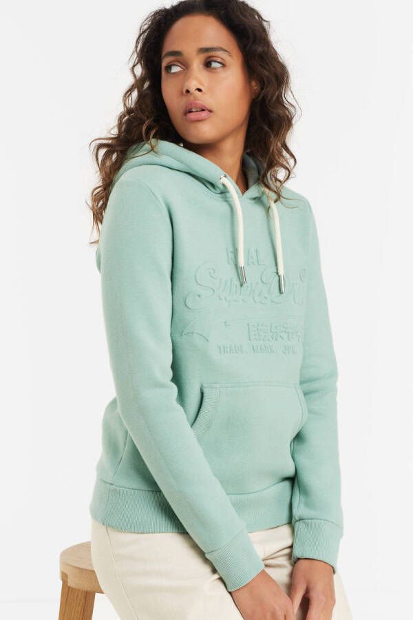 Superdry hoodie met logo en borduursels mintgroen