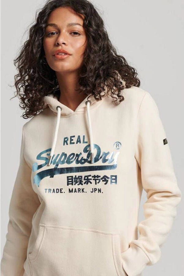 Superdry hoodie met tekst beige zilver