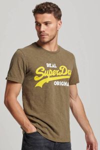 Superdry oversized T-shirt Real Original Overdyed met logo dark olive slub