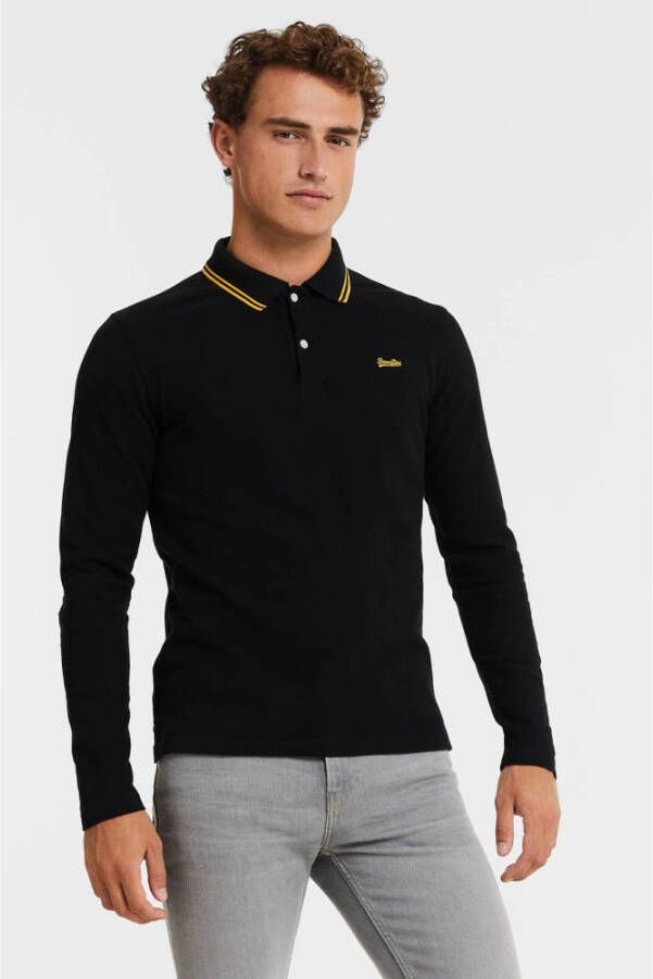 Superdry polo met contrastbies black utah gold
