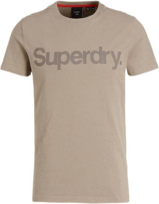 Superdry slim fit T-shirt met logo beige