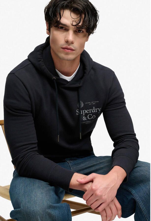 Superdry 1954 COMPANY RELAXED HOOD regular fit hoodie met logo donkerblauw - Foto 2