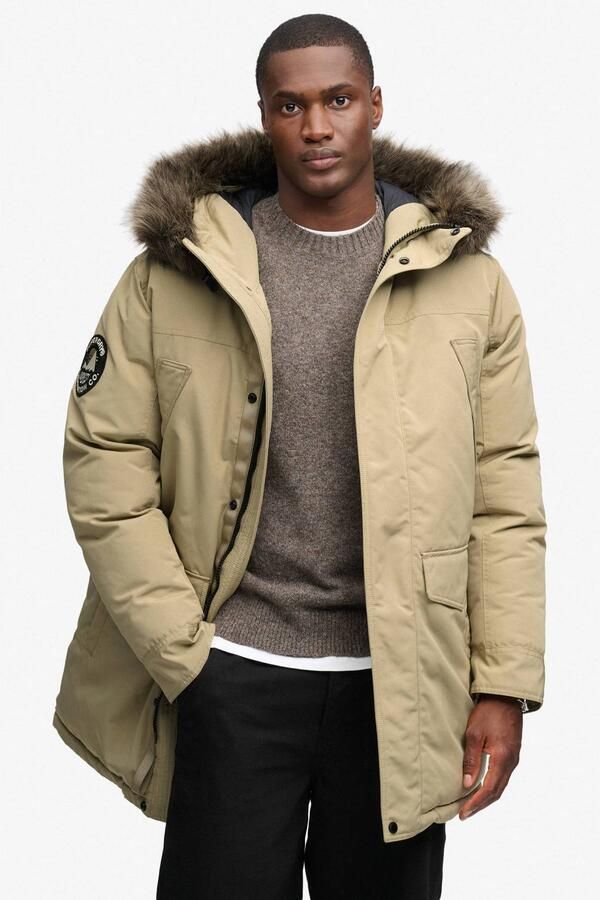 Superdry Everest winterparka met imitatiebontkraag beige