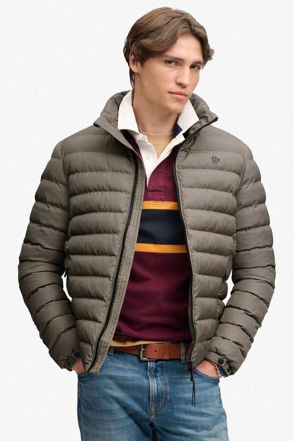 Superdry FUJI pied-de-poule quilted gewatteerde jas bruin