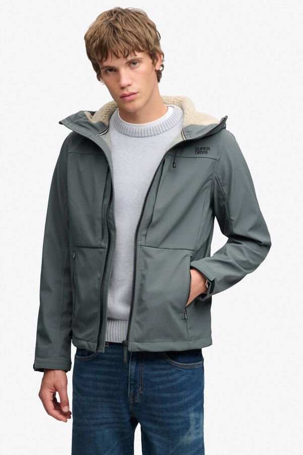 Superdry HOOD BORG TREKKER JKT teddy softshell jas grijsgroen
