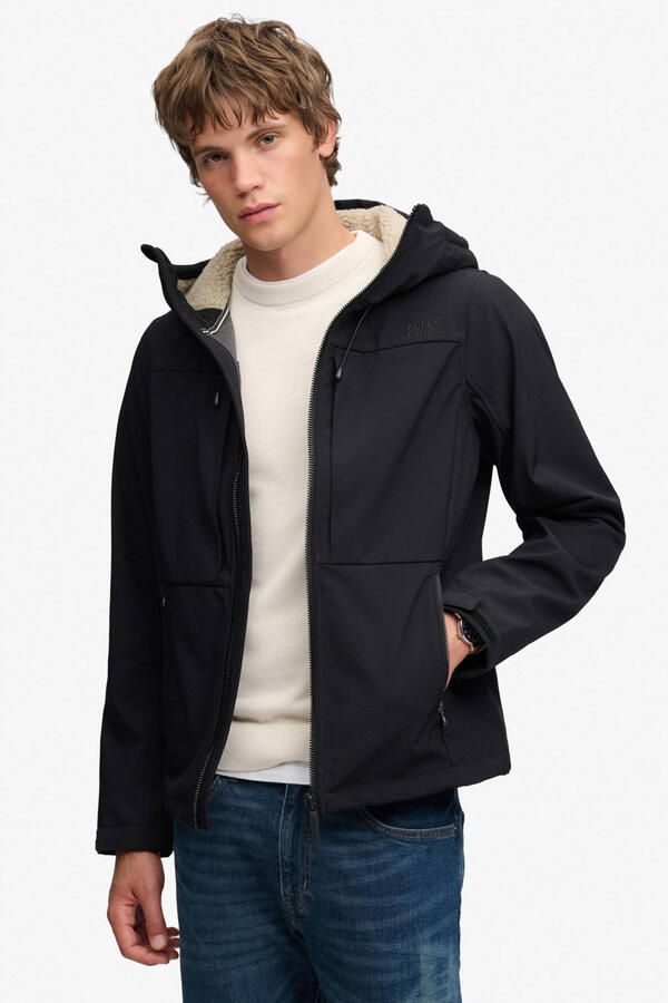 Superdry HOOD BORG TREKKER JKT teddy softshell jas zwart