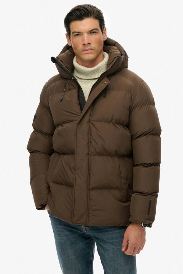Superdry hooded 5 baffle sports puffer quilted gewatteerde winterjas bruin
