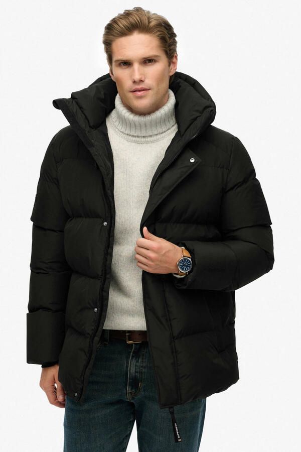 Superdry HOODED 5 BAFFLE SPORTS PUFFER quilted gewatteerde winterjas zwart