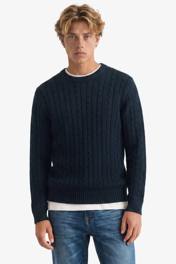 Superdry katoenen regular fit kabeltrui donkerblauw
