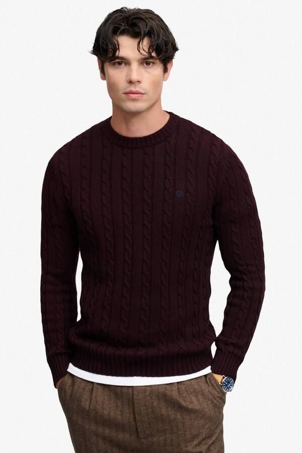 Superdry katoenen regular fit kabeltrui donkerrood