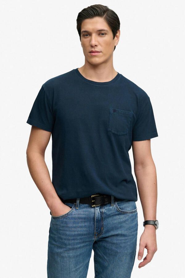 Superdry linnen regular fit T-shirt donkerblauw