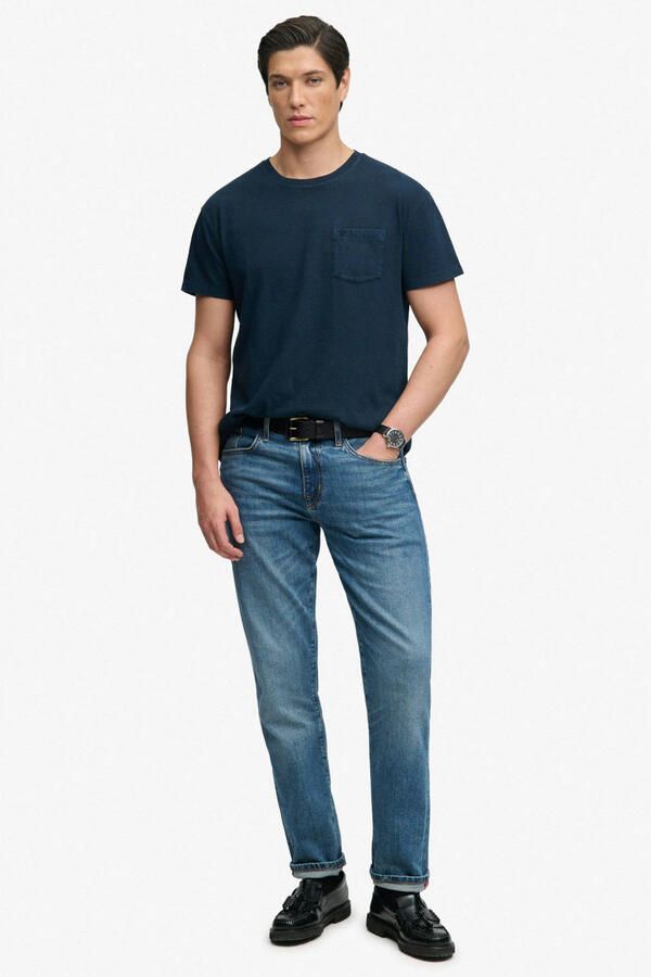 Superdry linnen regular fit T-shirt donkerblauw - Foto 2