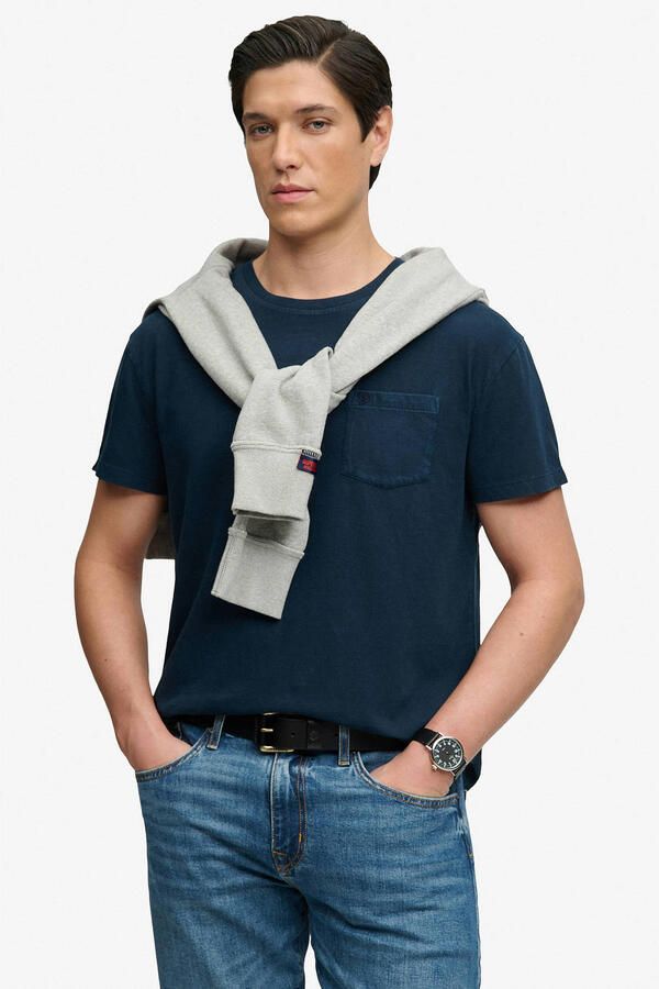 Superdry linnen regular fit T-shirt donkerblauw - Foto 3