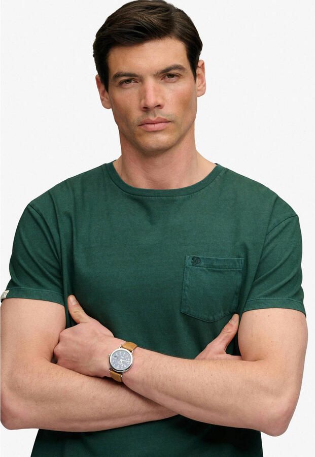Superdry linnen regular fit T-shirt smaragdgroen - Foto 3