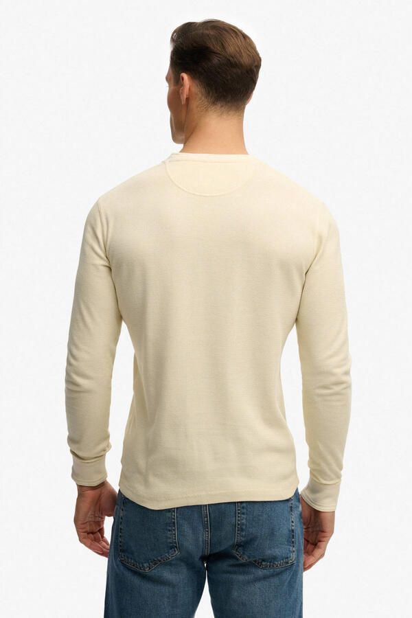 Superdry T-Shirt Lange Mouw Trui Henley Textured Ecru - Foto 2