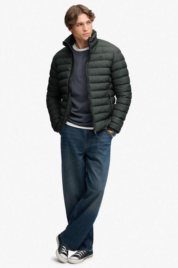 Superdry pied-de-poule quilted gewatteerde jas olijfgroen donkerblauw - Foto 2