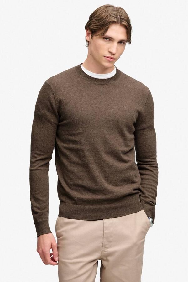 Superdry regular fit gebreide trui met wol biscuit brown marl