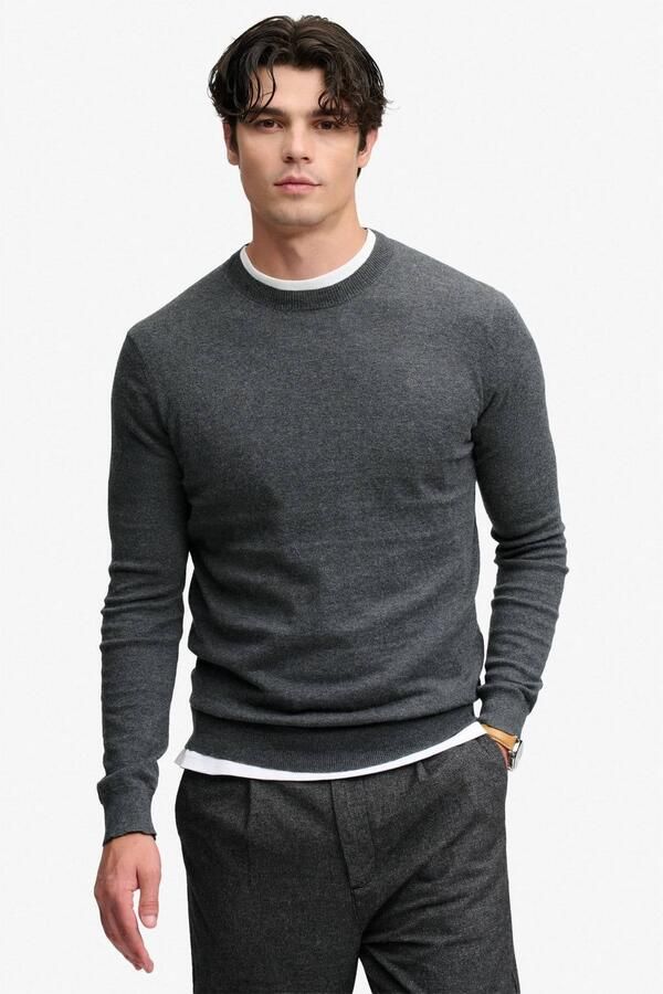 Superdry regular fit gebreide trui met wol iron grey marl