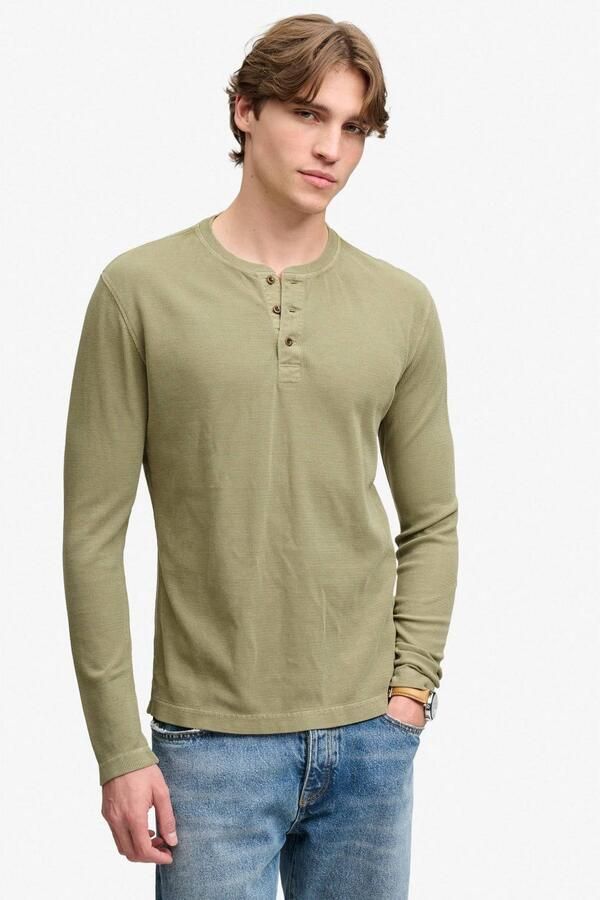 Superdry regular fit longsleeve met wafelstructuur light khaki green