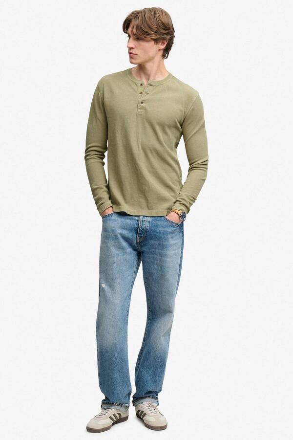 Superdry regular fit longsleeve met wafelstructuur light khaki green - Foto 3