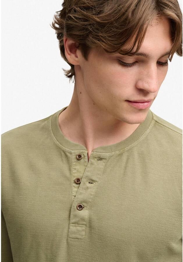Superdry regular fit longsleeve met wafelstructuur light khaki green - Foto 2