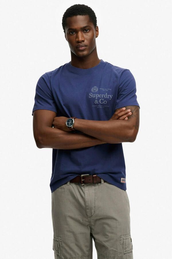 Superdry regular fit T-shirt met logo hampton blauw