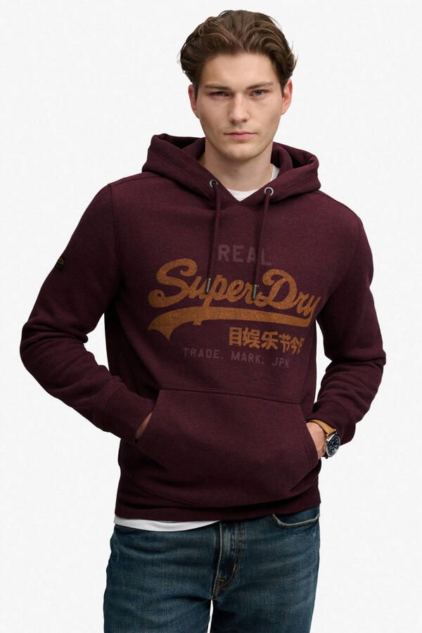 Superdry relaxed fit hoodie met logo tawny port