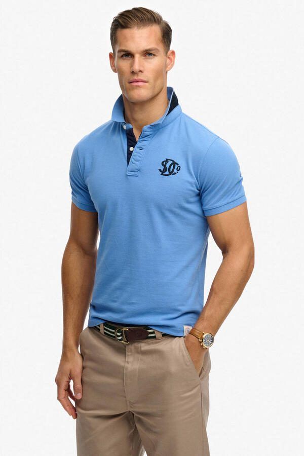 Superdry Polo Piqué Monogram Blauw