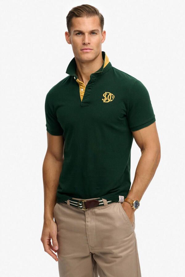 Superdry Polo Shirt Korte Mouw Polo Piqué Monogram Donkergroen