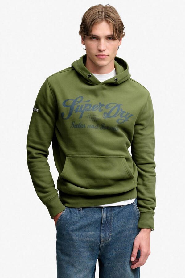 Superdry VINTAGE SCRIPT HOOD regular fit hoodie met logo groen