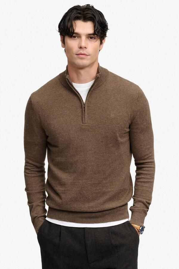 Superdry wollen regular fit gebreide trui biscuit bruin