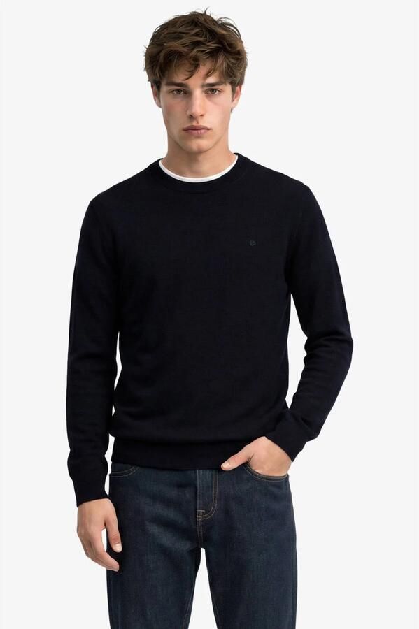 Superdry wollen regular fit gebreide trui donkerblauw