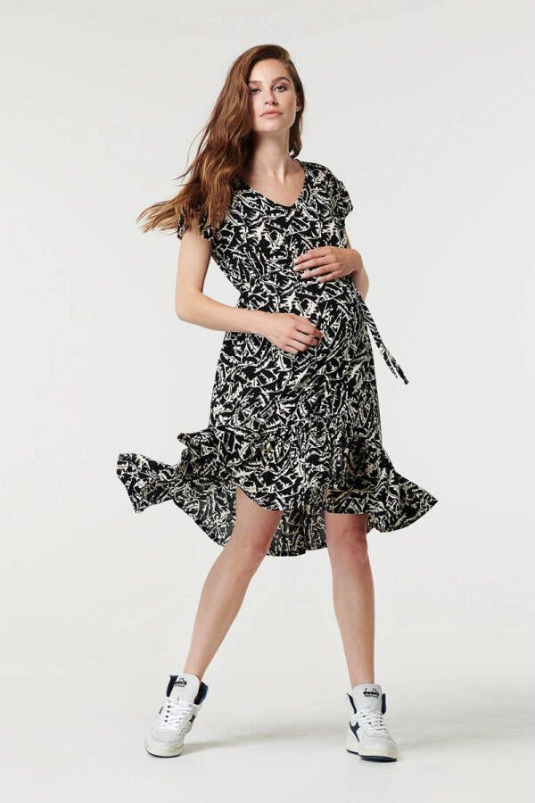 Supermom zwangerschapsjurk met all over print zwart wit