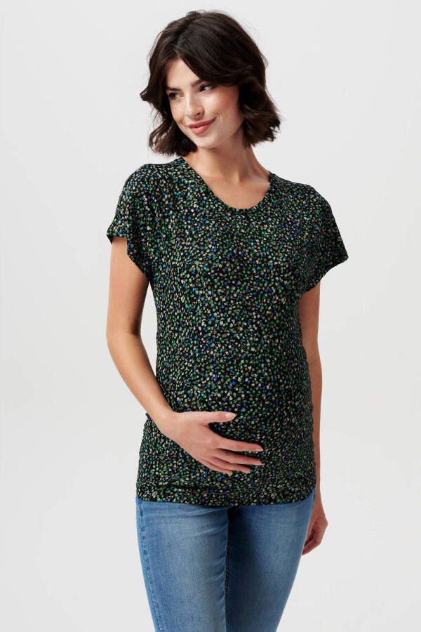 Supermom zwangerschapsshirt Elkins met all over print zwart groen