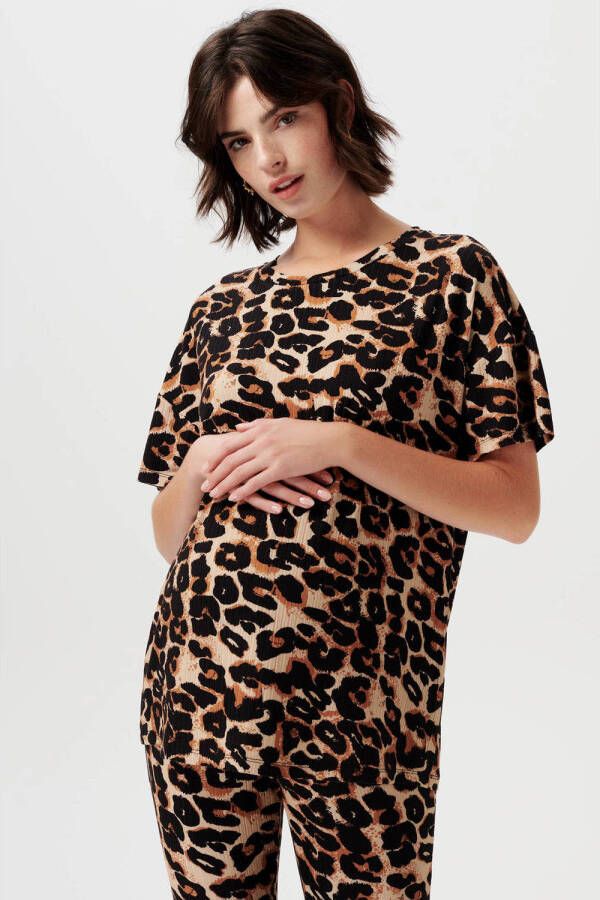 Supermom zwangerschapsshirt Gotha met panterprint bruin zwart T-shirt Dames Viscose Ronde hals XXL