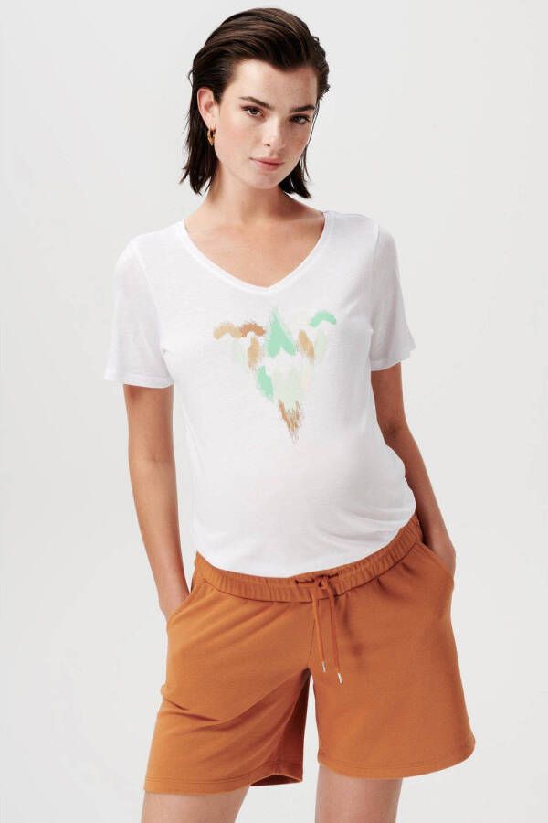 Supermom zwangerschapsshirt Henderson met printopdruk wit T-shirt Dames Katoen V-hals XXL