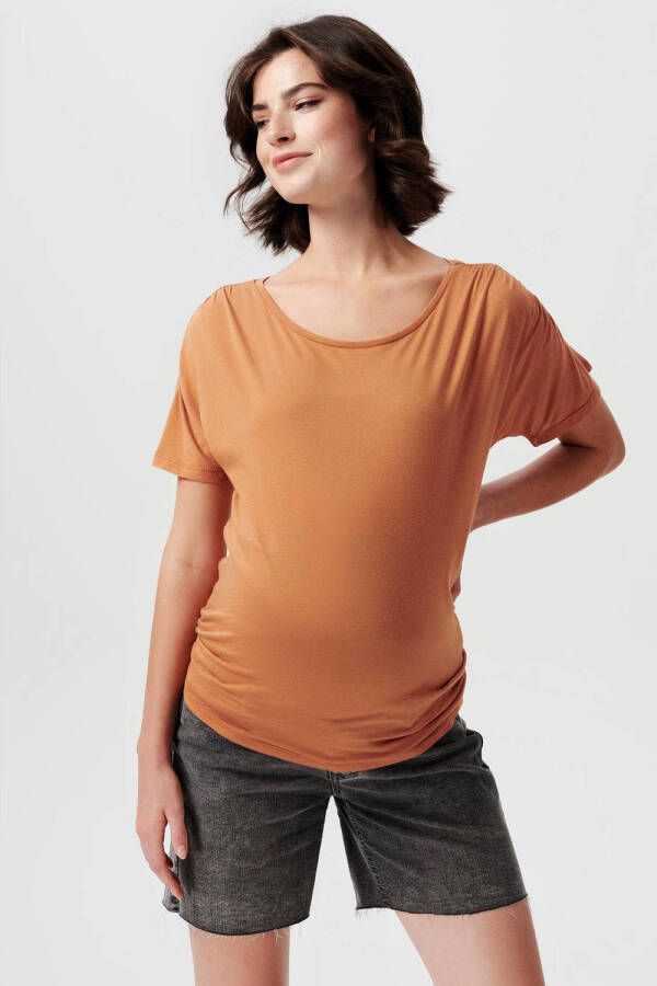 Supermom zwangerschapsshirt Hughes bruin T-shirt Dames Katoen Ronde hals XS
