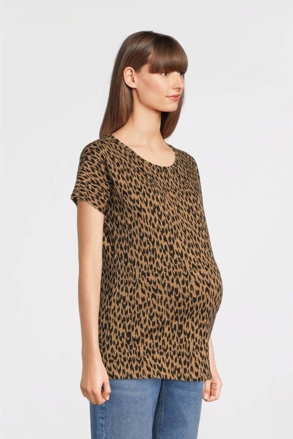 Supermom zwangerschapsshirt met all over print bruin T-shirt Dames Katoen Ronde hals XXL