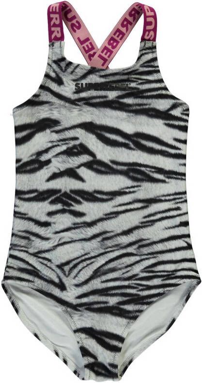 SuperRebel badpak Venice grijs zwart Meisjes Gerecycled polyester Zebraprint 128