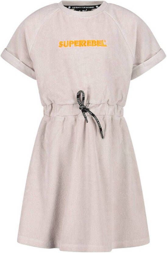 SuperRebel jurk Bondi met logo lichtgrijs Meisjes Polyester Ronde hals 140