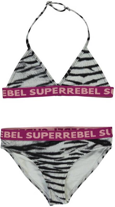 SuperRebel triangel bikini Isla grijs zwart Meisjes Polyester Zebraprint 140