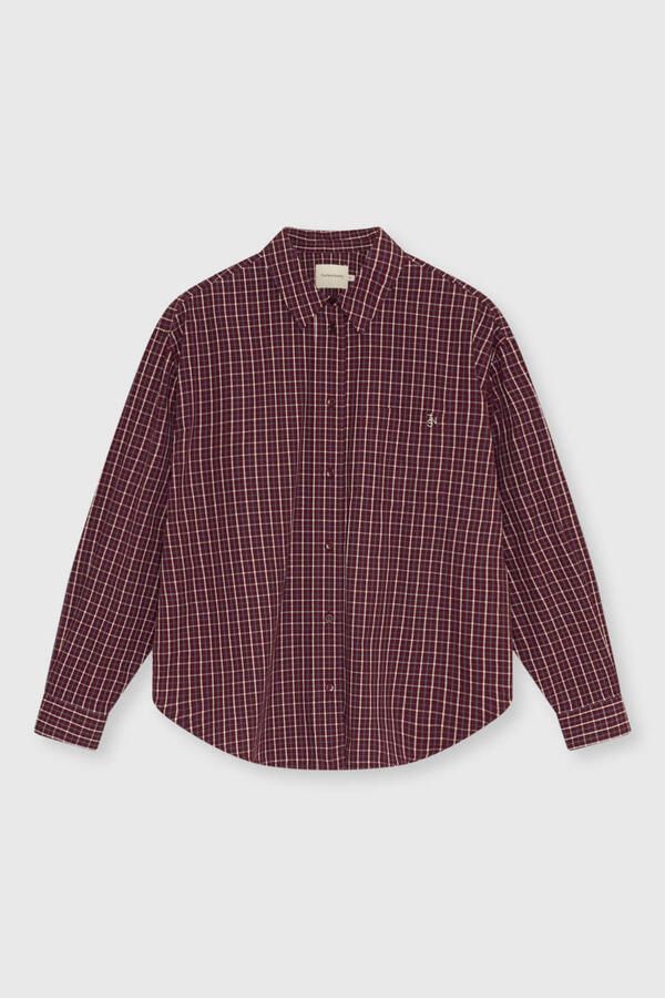 The New Society geruite blouse donkerrood
