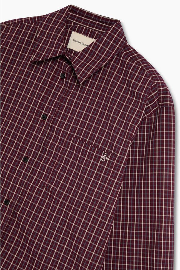 The New Society geruite blouse donkerrood - Foto 2