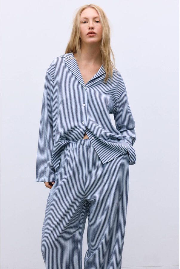The New Society gestreepte blouse donkerblauw