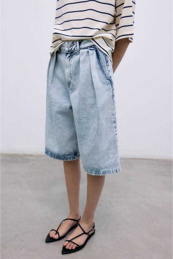 The New Society high waist bermuda short light blue denim