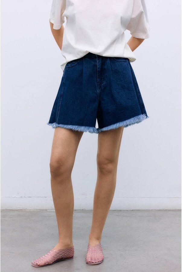 The New Society relaxed high waist denim short dark blue denim