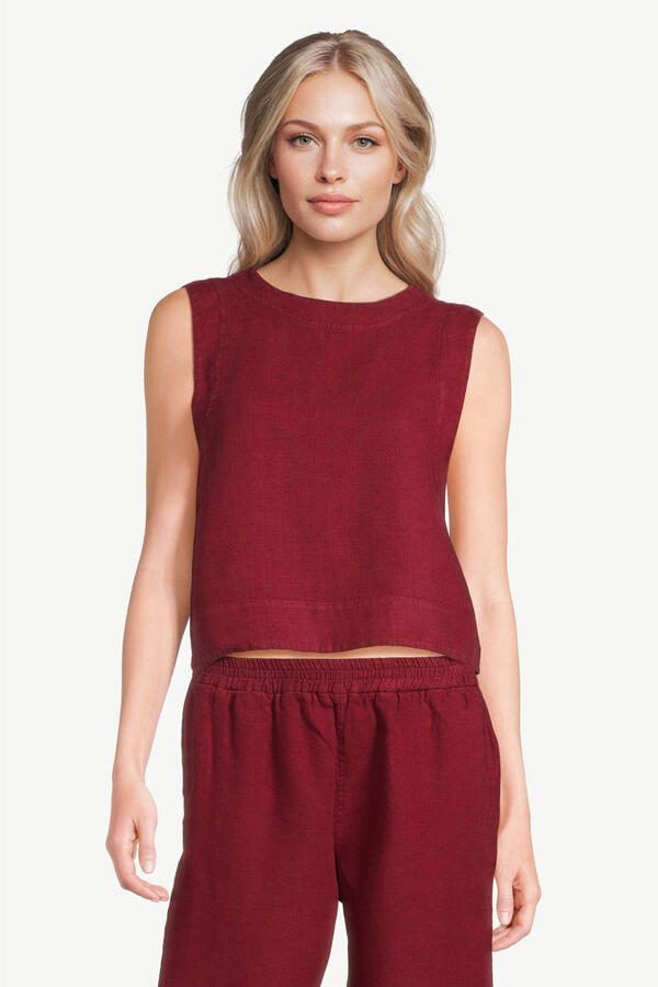 The New Society top met linnen donkerrood