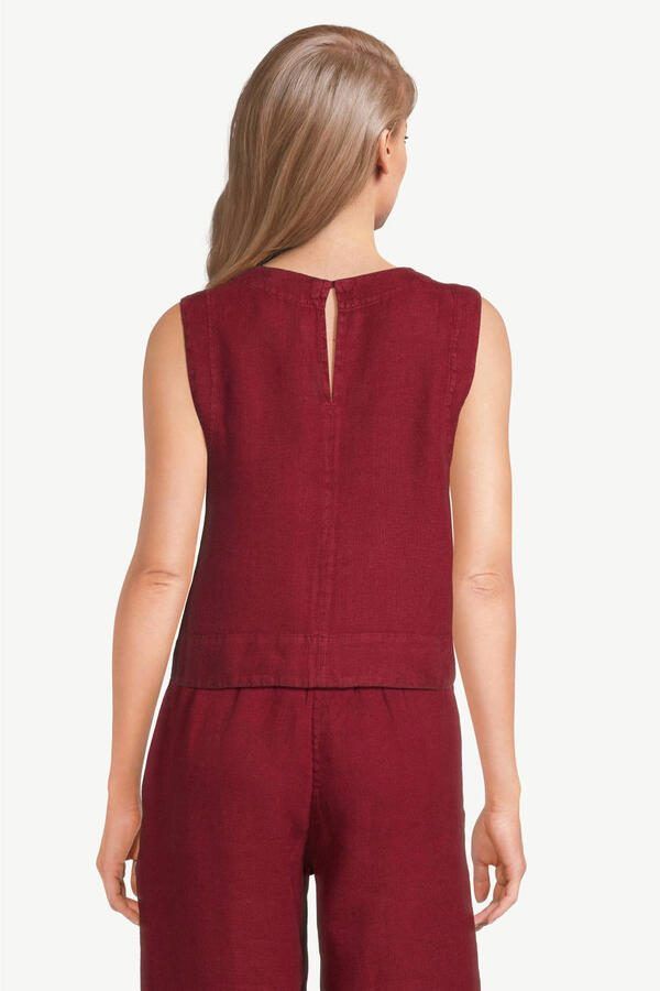The New Society top met linnen donkerrood - Foto 3