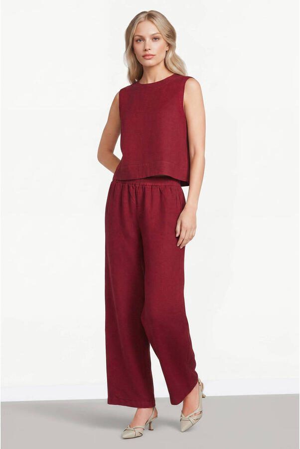 The New Society top met linnen donkerrood - Foto 2